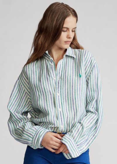 Women's Polo Ralph Lauren Striped Linen Shirts | 286345XSN